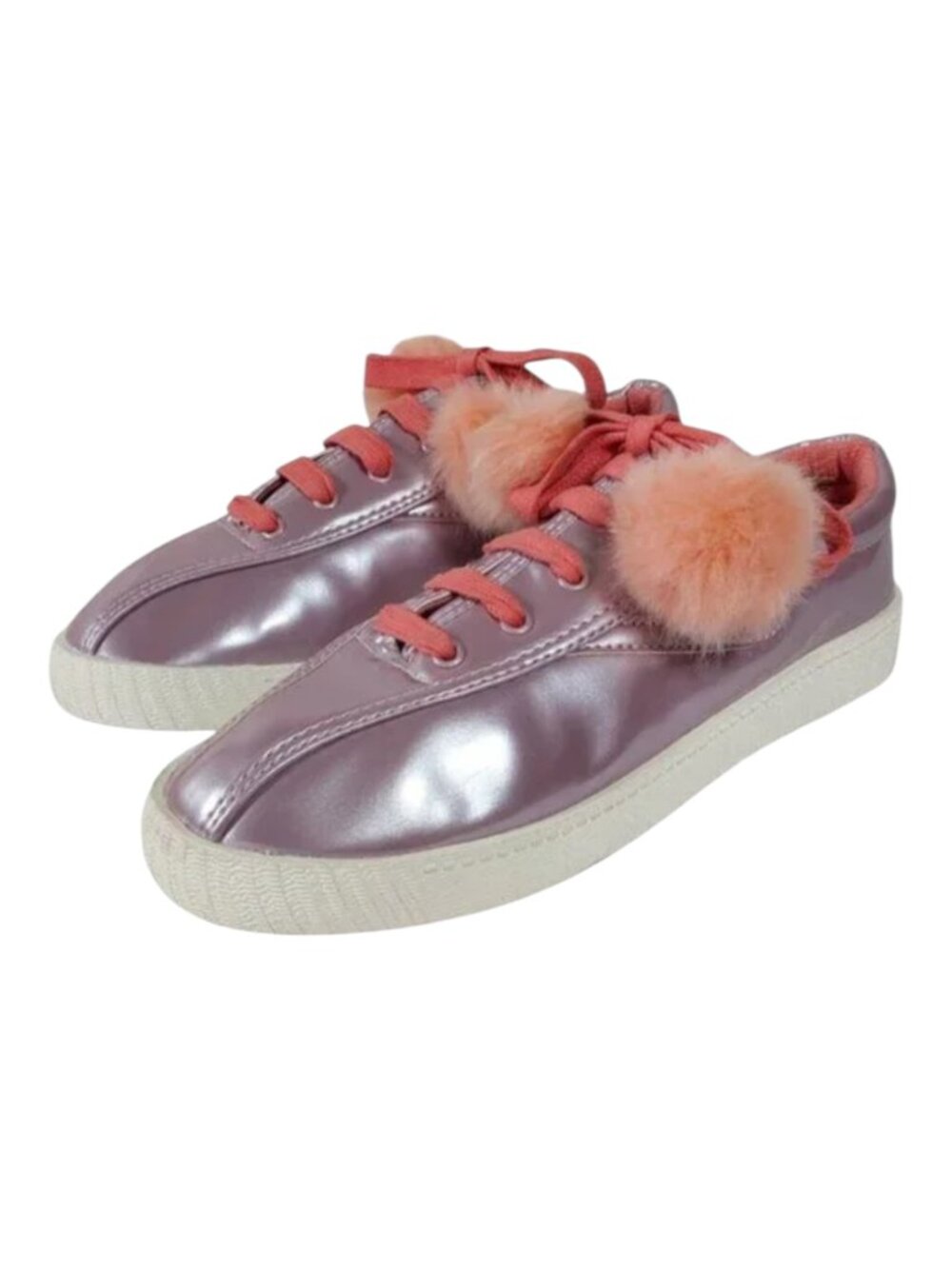 Tretorn Youth Lavender Iridescent Metallic Sneakers w Orange Pom Pom Laces - 3